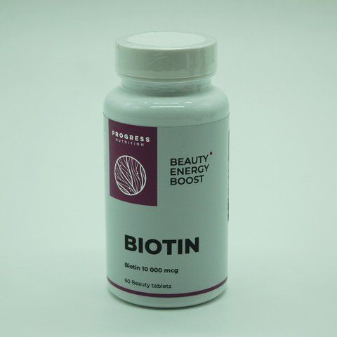 Біотин, Biotin, 10000 мкг, Progress Nutrition, 60 таблеток PRG-39618 фото