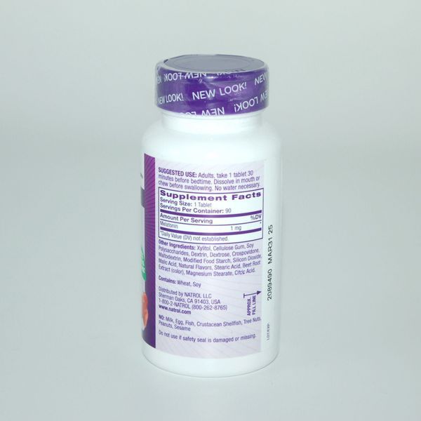 Natrol, мелатонін, швидкорозчинний, зі смаком полуниці, 1 мг, 90 таблеток NTL-06324 фото