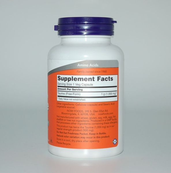 NOW Foods Таурин (Taurine) 1000 мг, 100 капсул (вегетаріанські) NOW-00142 фото