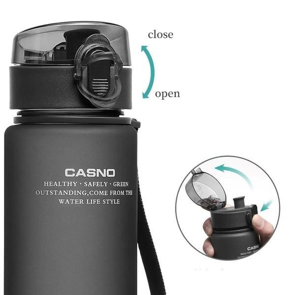 Спортивна пляшка для води з поїлкою/захистом на шнурку &ldquo;CASNO&rdquo; 560 мл &ndash; чорна LHB-9161 фото